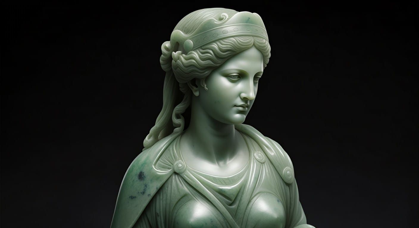 Jade Sculpture of Woman in Toga: Hyperrealistic Detail
