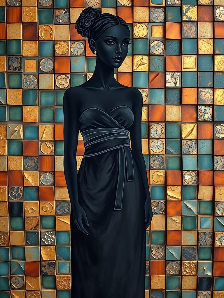 Elegant Figure on Metal Tiles Collage Art