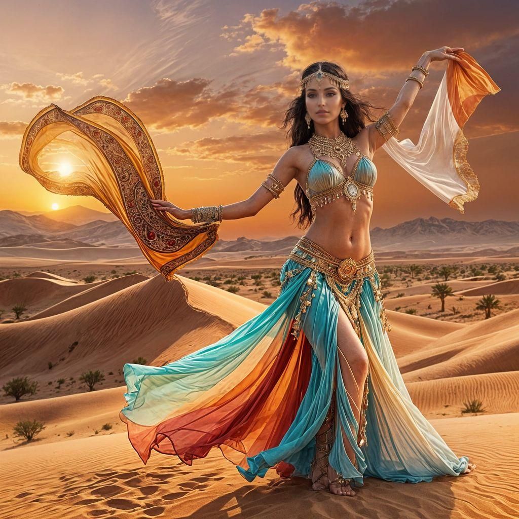 Exotic Fractal Belly Dancer in Desert Sunset