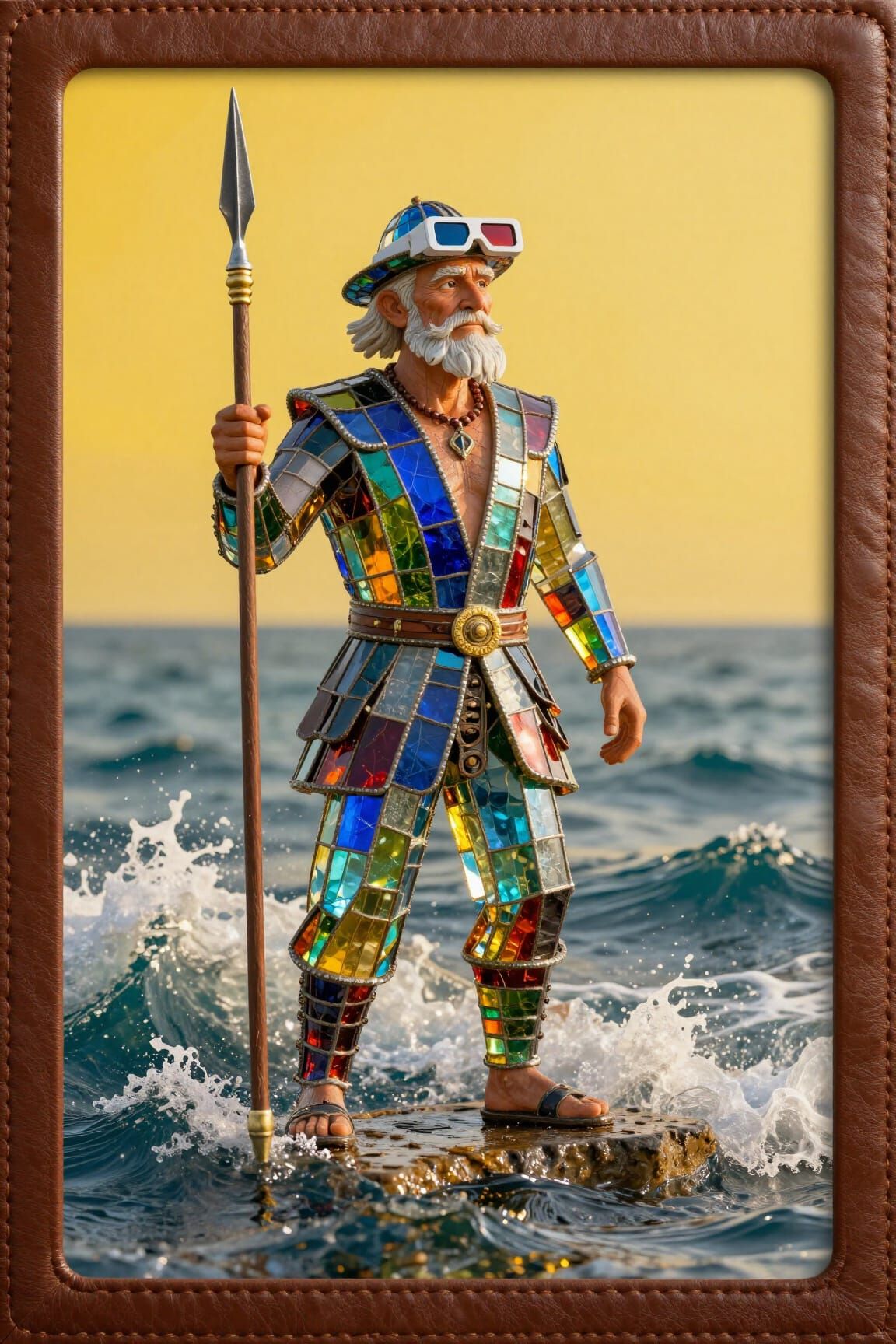 Fisherman on Rough Sea in Stained Glass Attire
