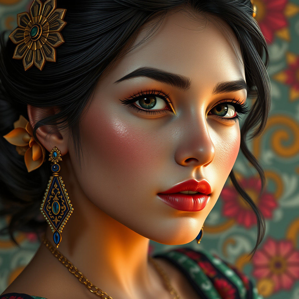 Hyper-Realistic Portrait of Natalia Daza in Art Nouveau Styl...