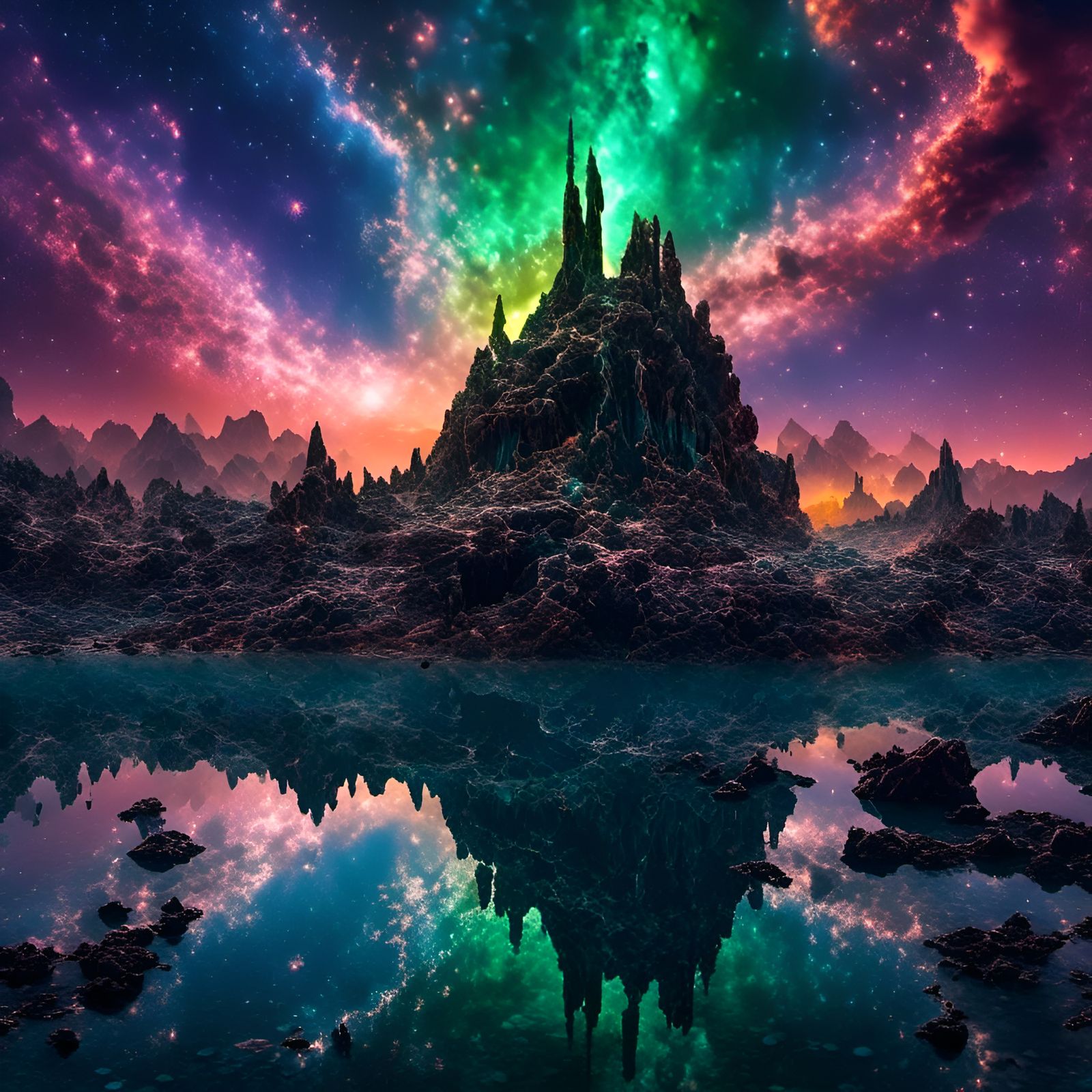 Nebula Monster Reflected in Lake near Barren World