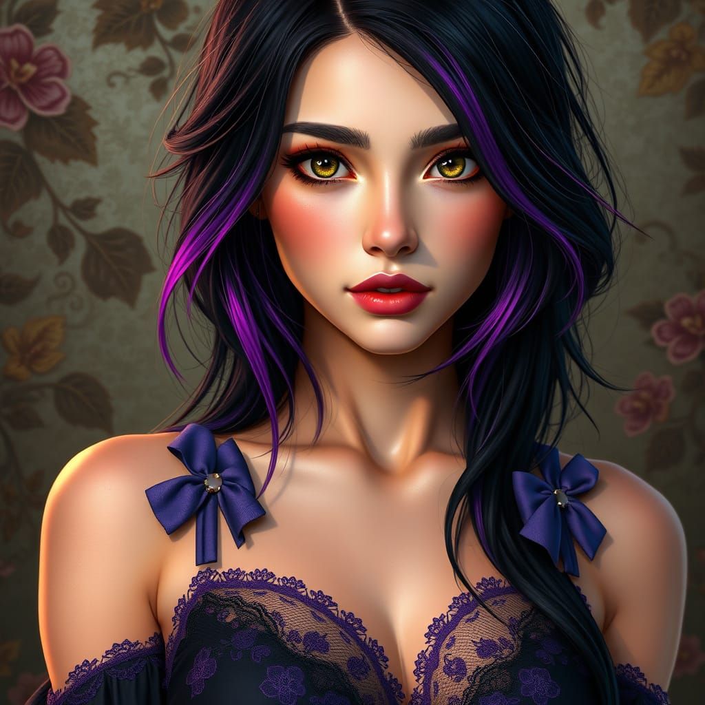 Woman with Purple Streaks in Dark Fantasy Style