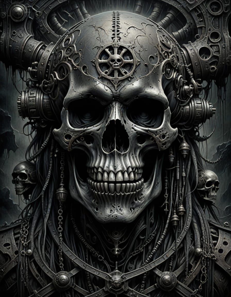 Grimy Pirate Skull in Dark, Gothic Charcoal Drawing