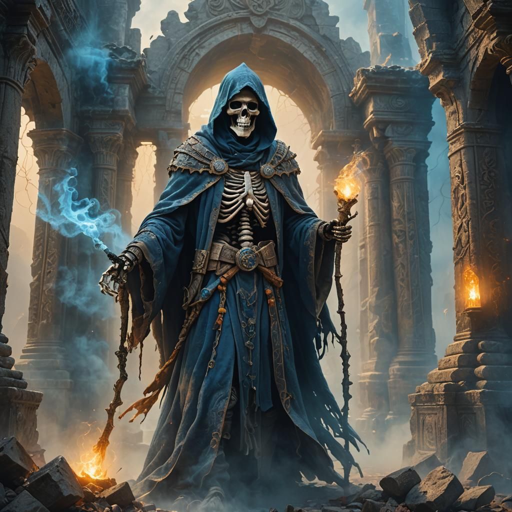 Skeleton Wizard in Mystical Ruins: Fantasy Art