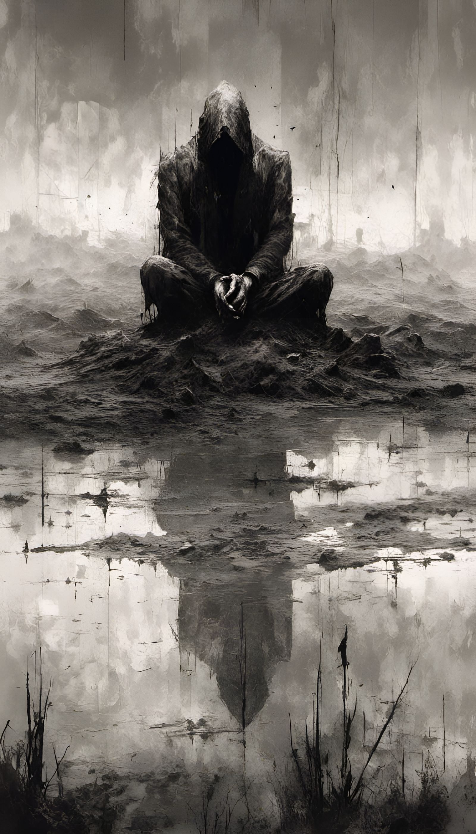 Desperate Prayer: Black and White Double Exposure