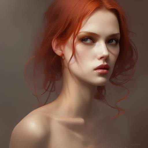 Redhead Model in Translucent Lingerie: Hyperdetailed Portrai...