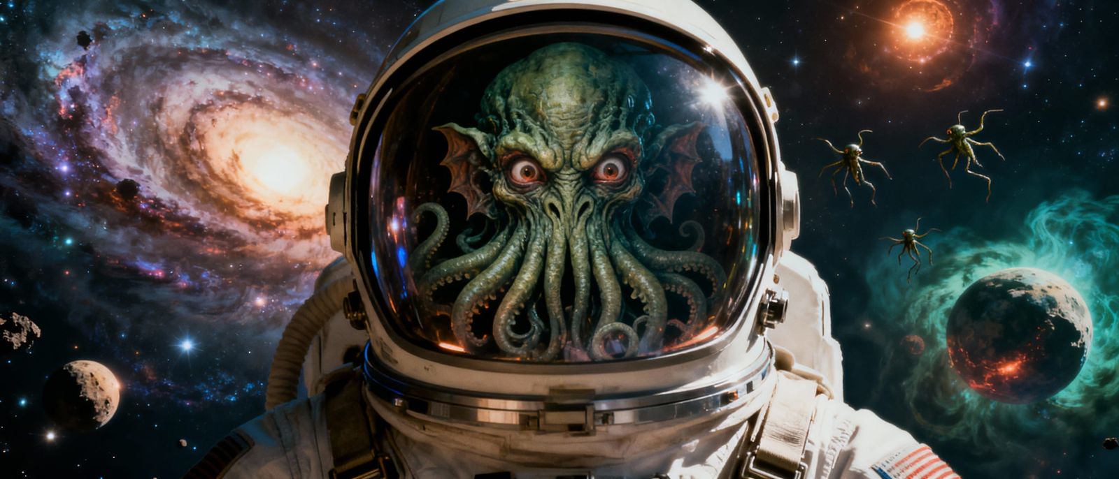 Astronaut's Terrified Reflection of Cthulhu in Space
