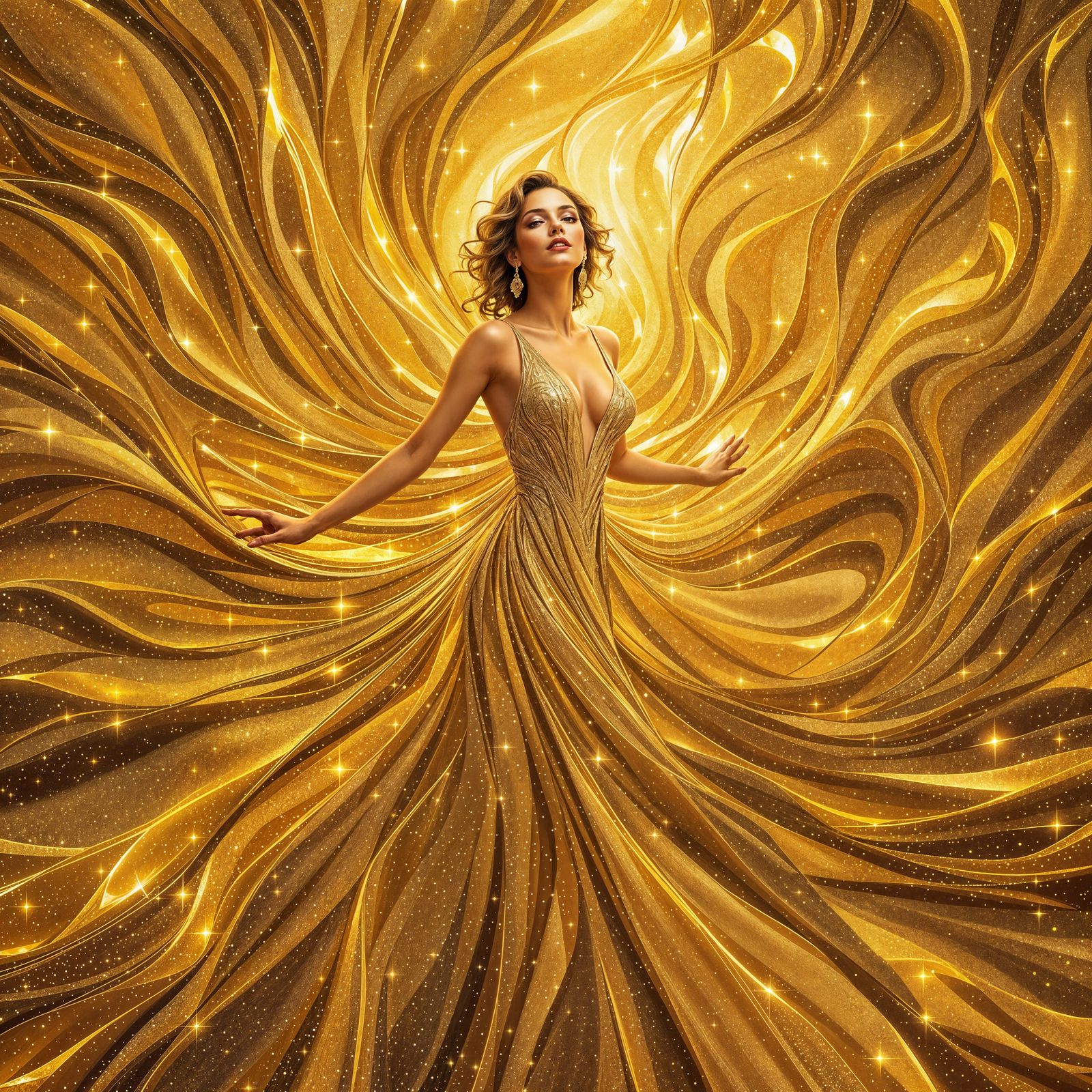 The Liquid Gold Goddess in Art Deco Style
