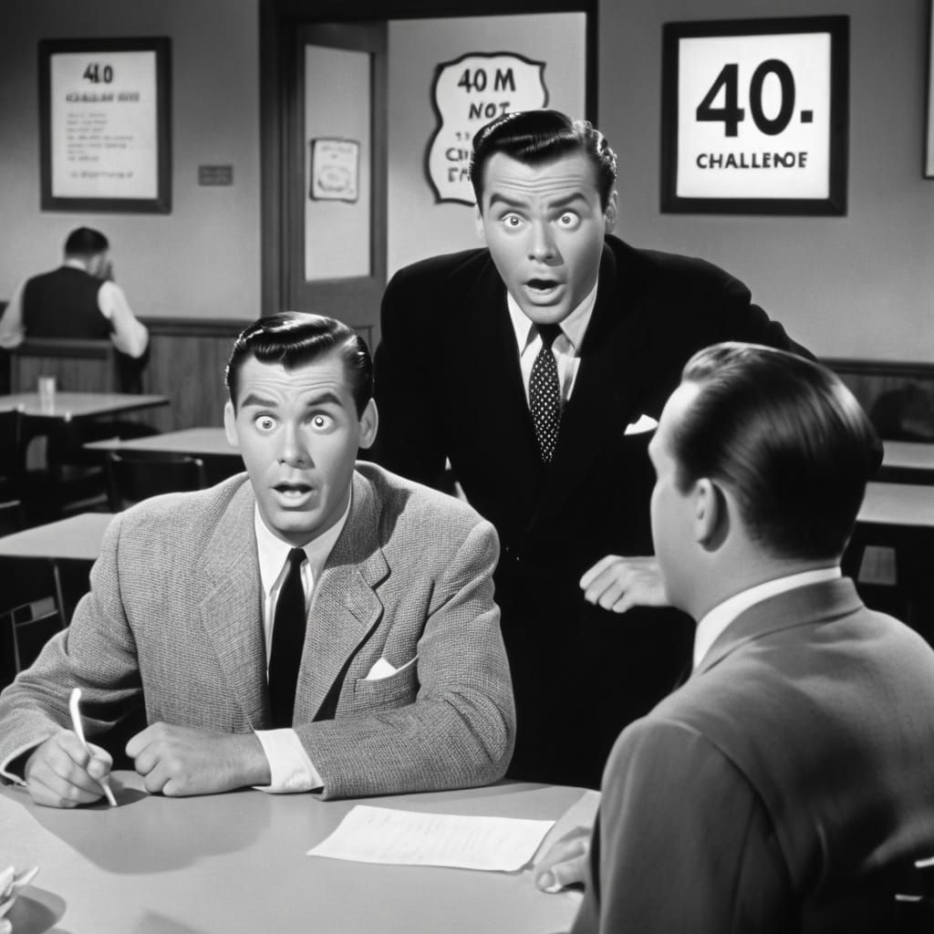 1950s Office Worker Surprised to See Wife at Restaurant