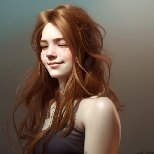 Chestnut Haired Girl Smiling: Hyperdetailed Portrait