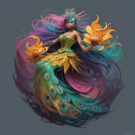 Dragon Peacock Woman in Abstract Expressionism