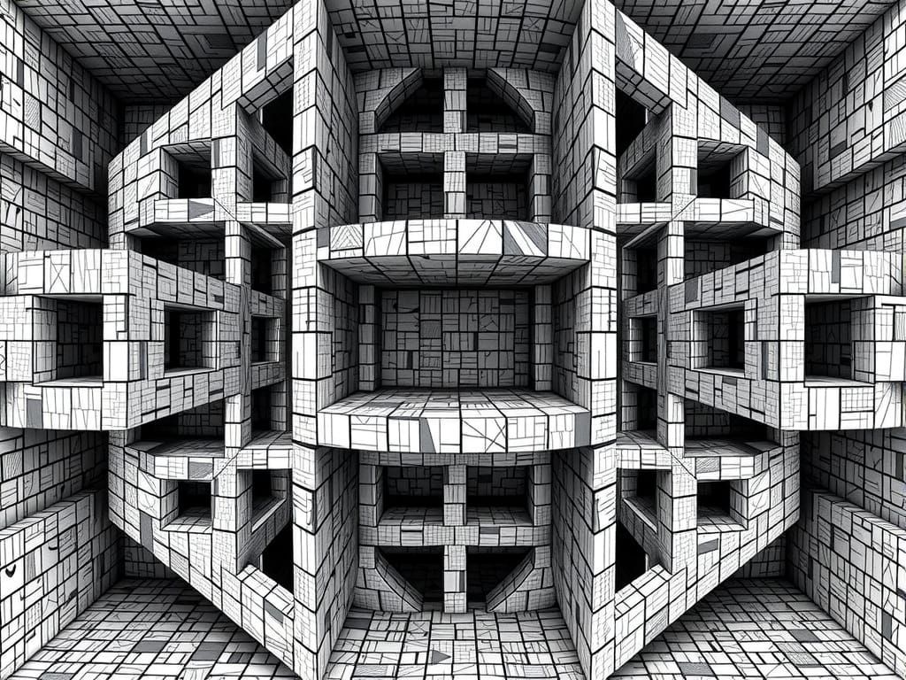 Escher-Inspired Mosaic of Interlocking Squares