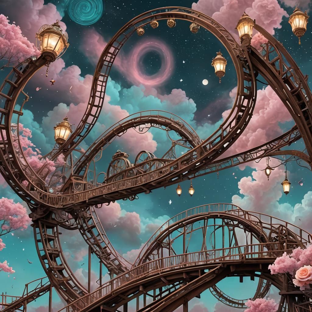 Moonlit Roller Coaster with Harlequin Figures