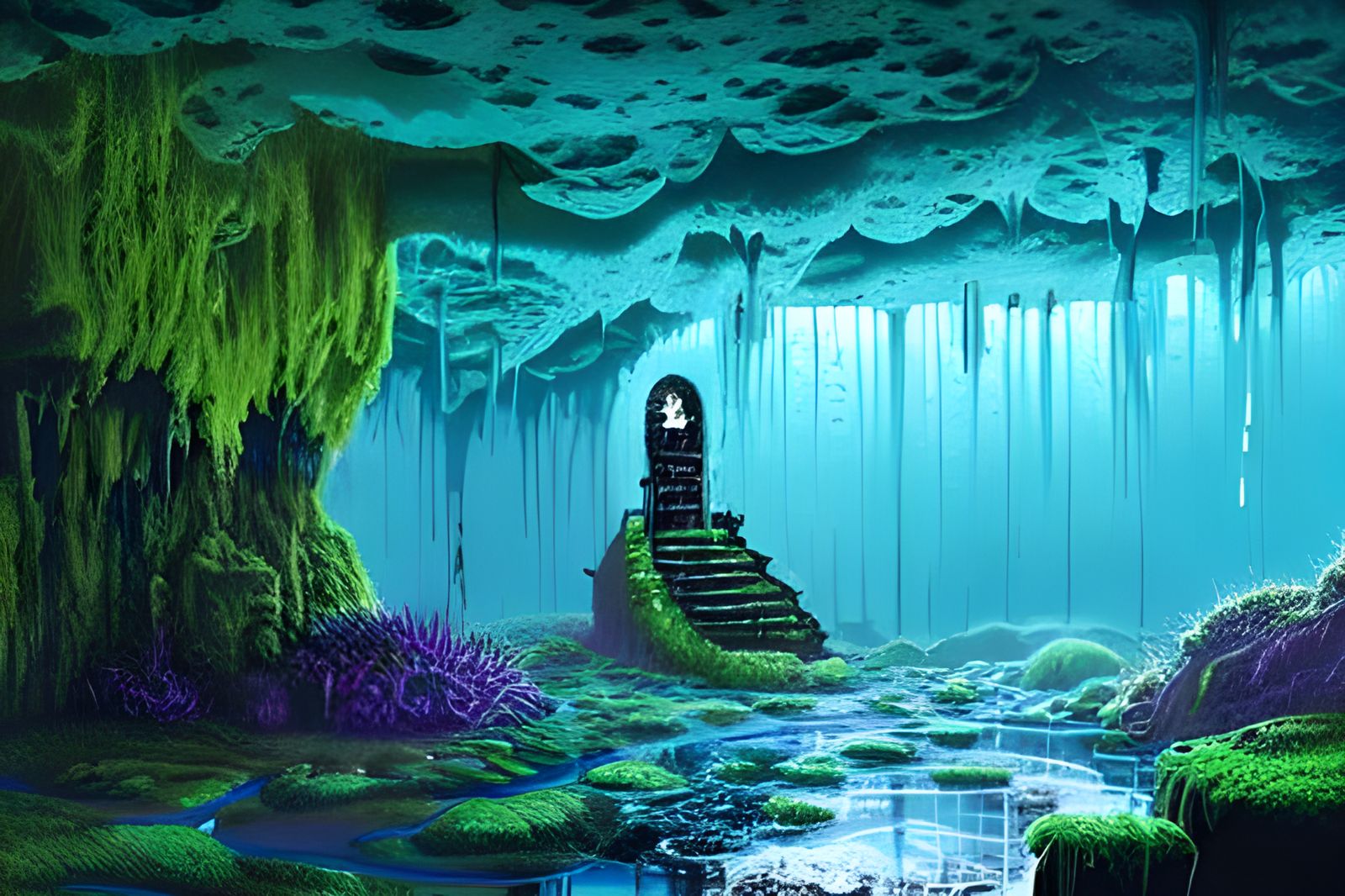 Moss Cave Throne Room in Comic Book Style