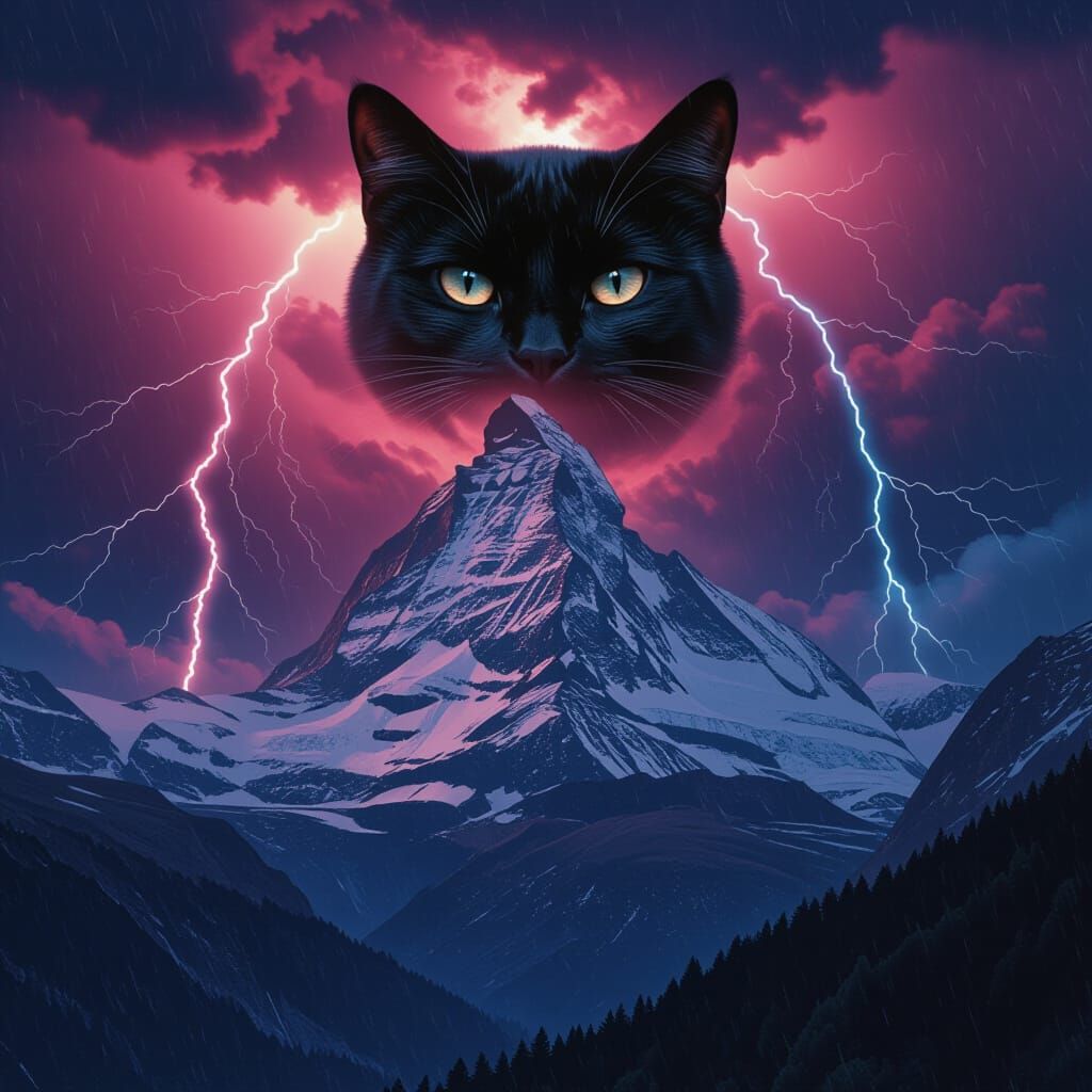 Gigantic Cat Looms Over Swiss Alps Landslide