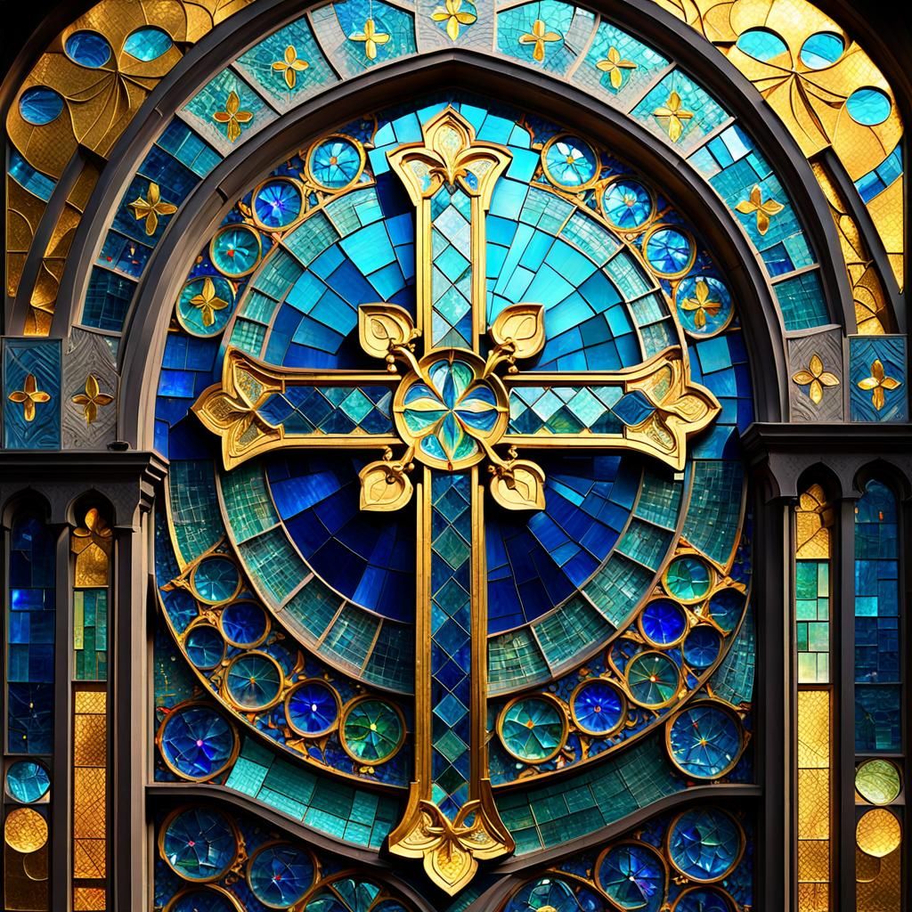 Byzantine Mosaic Cross in Stained Glass