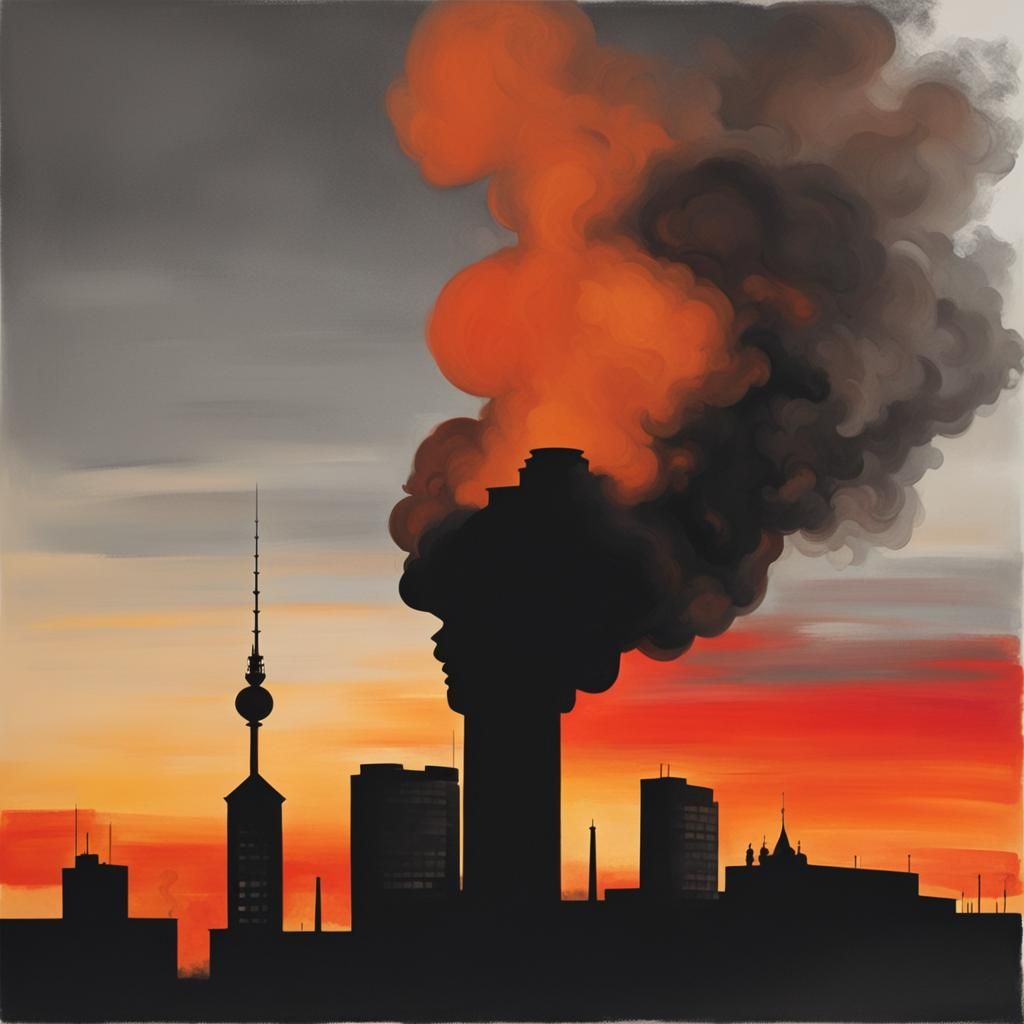 Berlin Silhouette with Burning House: Social Realism