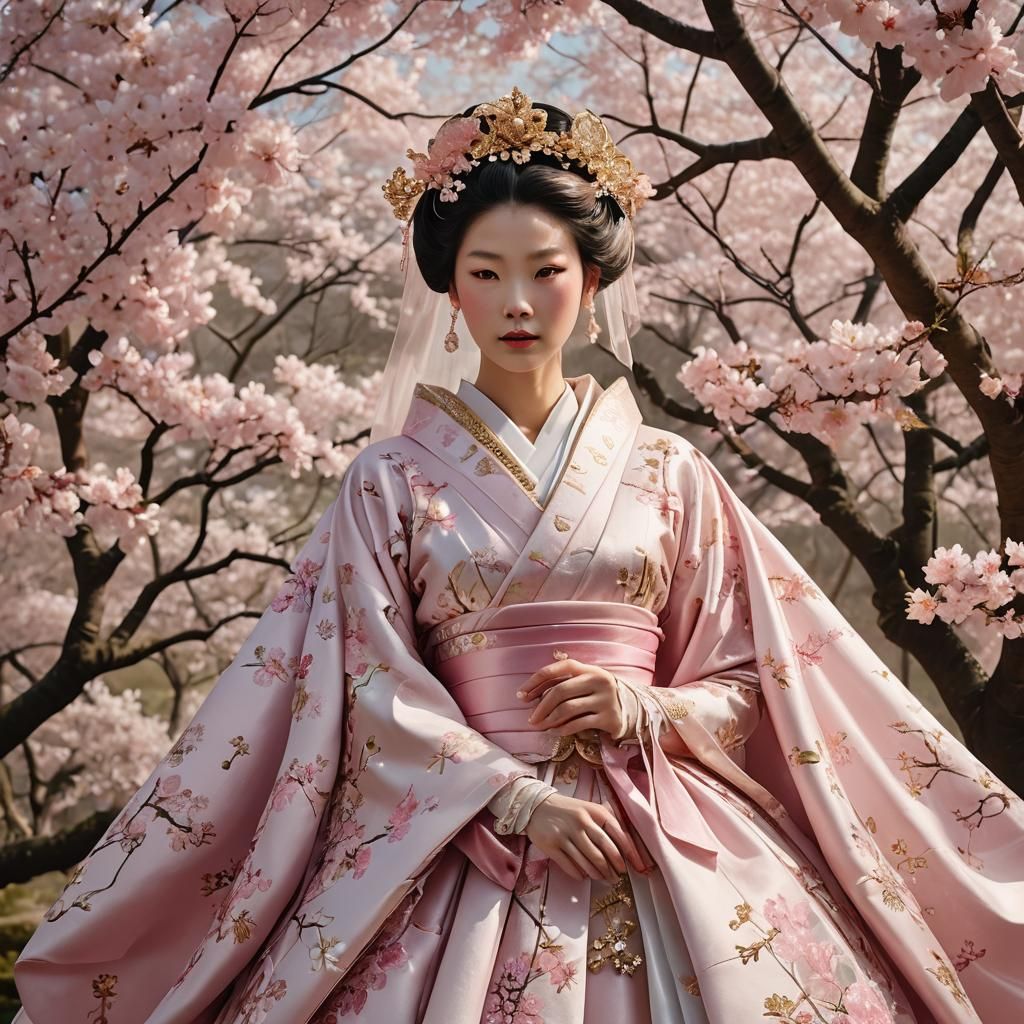 Kimono-Inspired Queen's Gown with Art Deco Flair