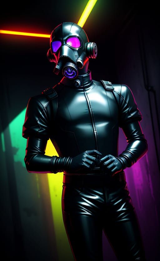 Cyberpunk Horror Figure in Neon-Lit Shadows