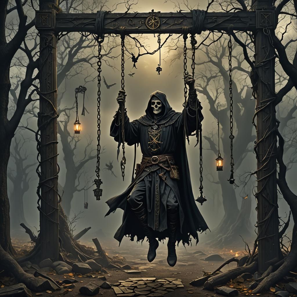 Gothic Hangman Tarot Card in Dark Fantasy