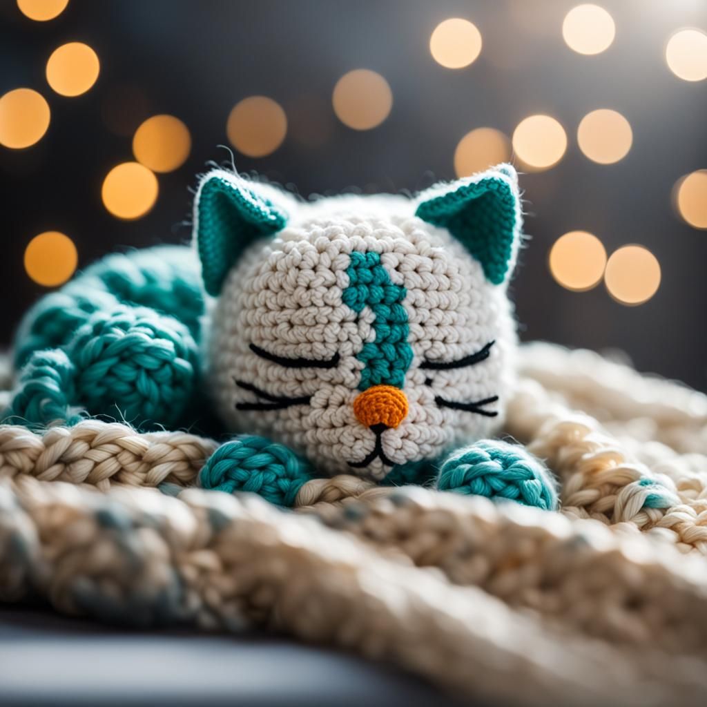 Sleeping Crocheted Cat: Professional Photography