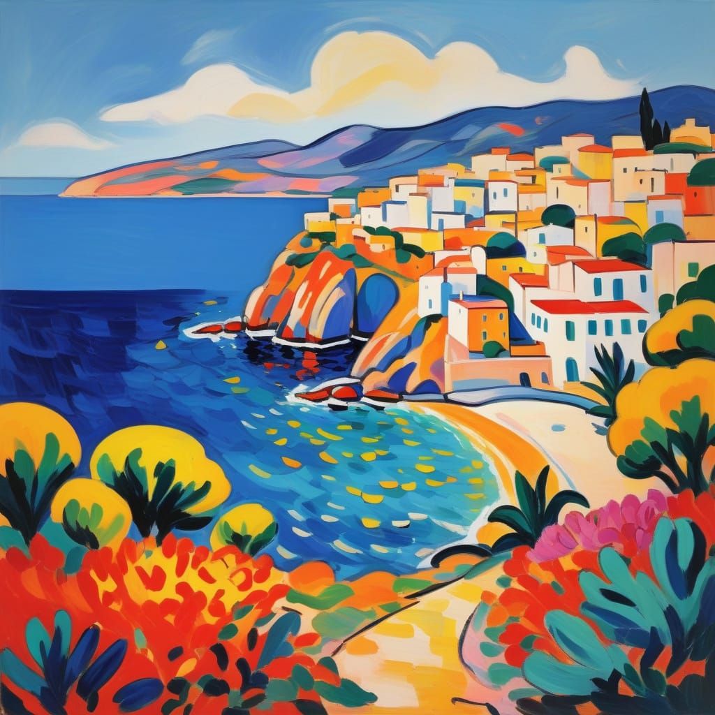Fauvist Mediterranean Coastline in Vibrant Matisse Style