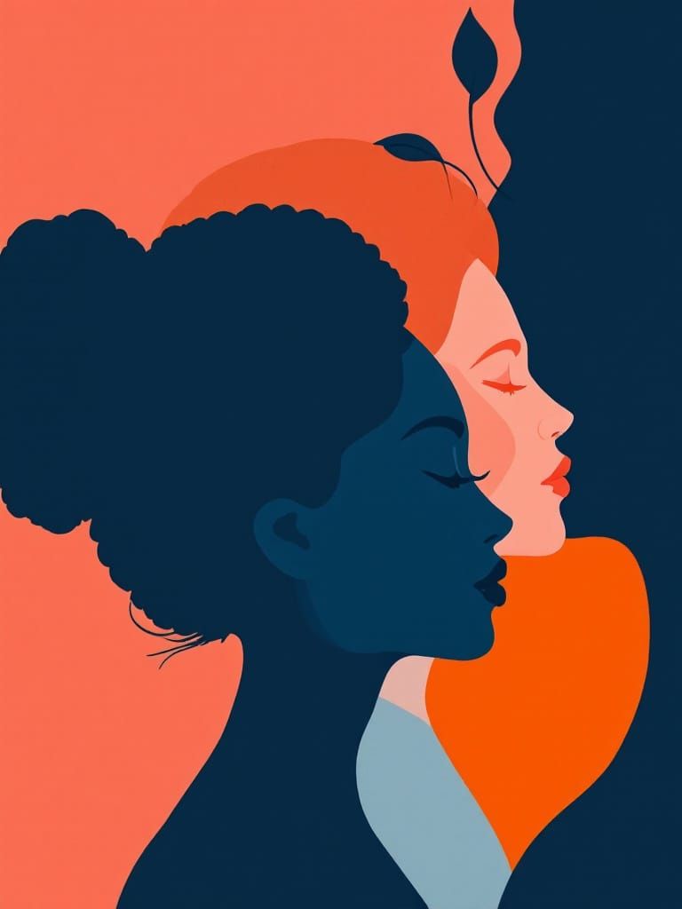 Abstract Female Silhouettes in Coral and Navy