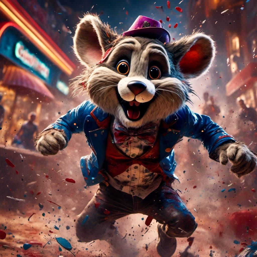 Hyperrealistic Demented Chuck E. Cheese Chase Scene