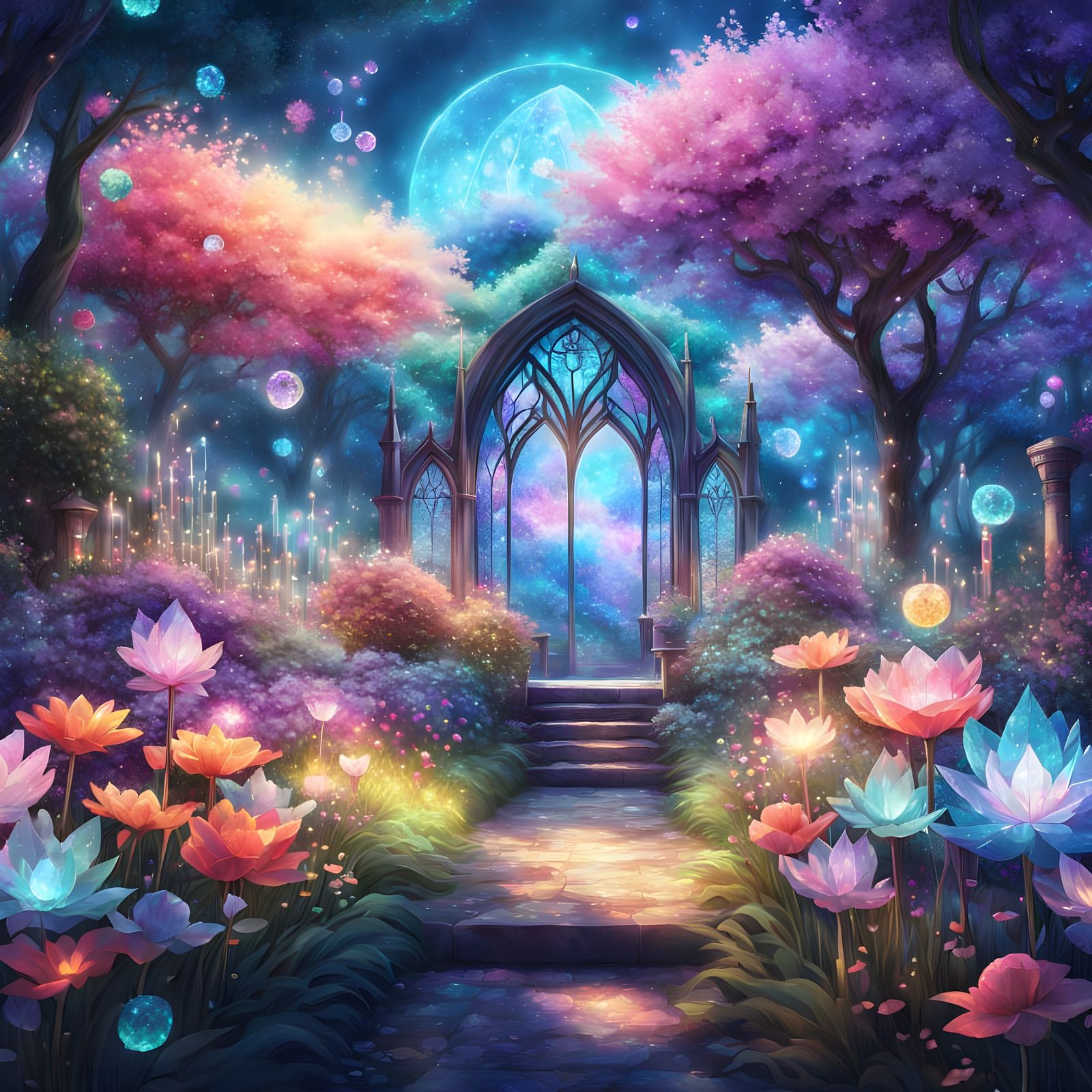Magical Crystal Garden in Vibrant Pastel Hues