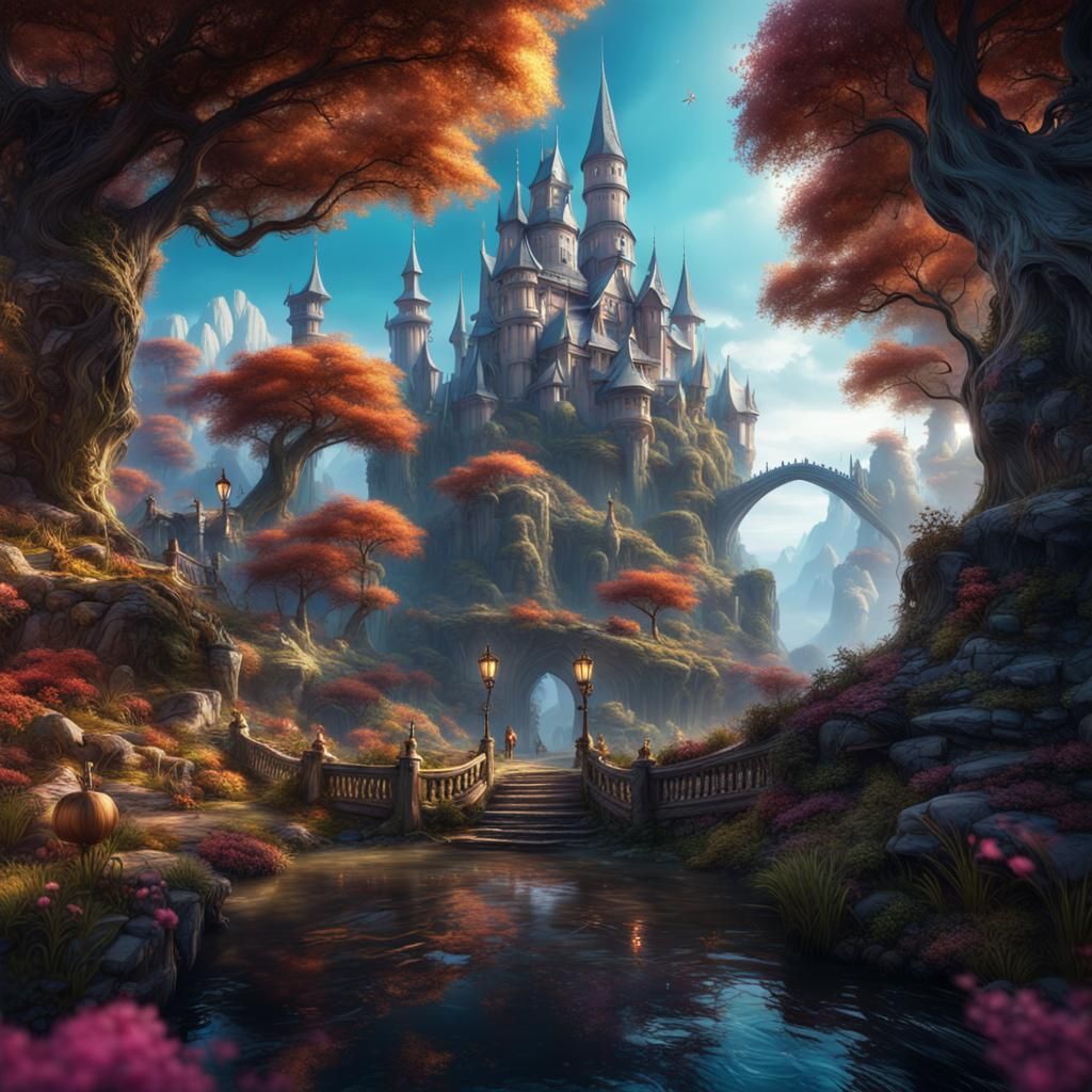 Enchanted Realm: Detailed Matte Painting in Fantasy Style