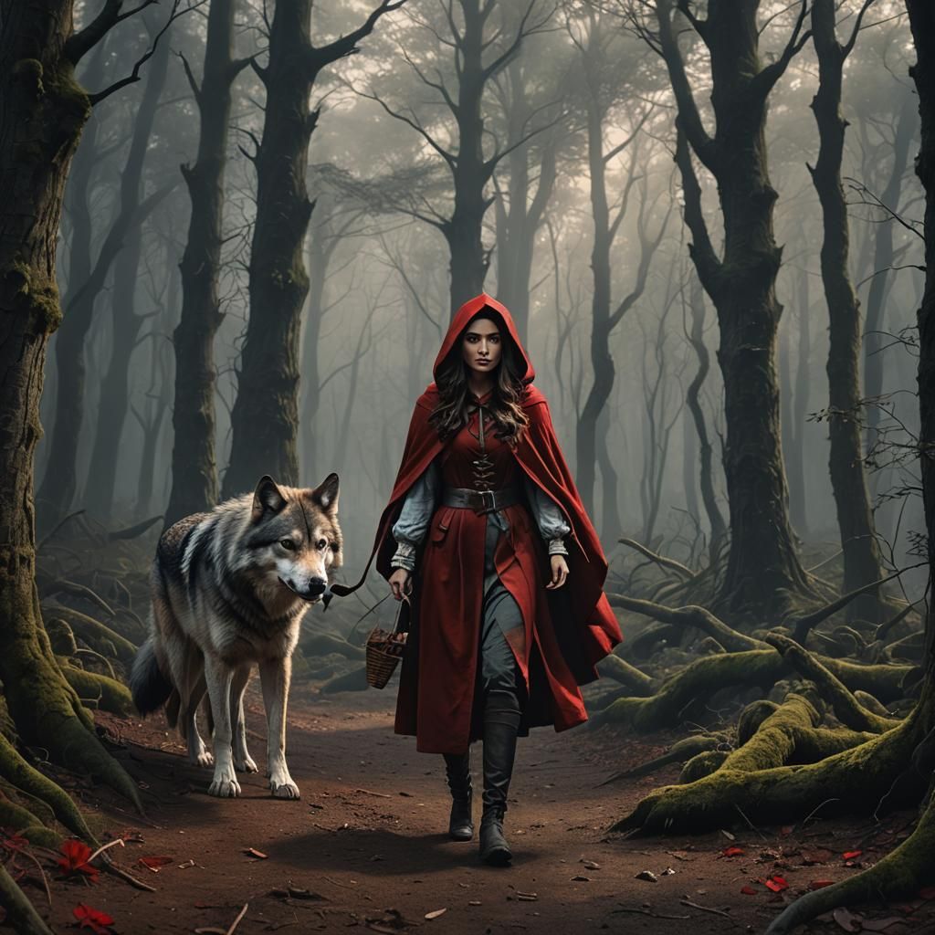 Little Red Riding Hood in Dark Enchanted Forest