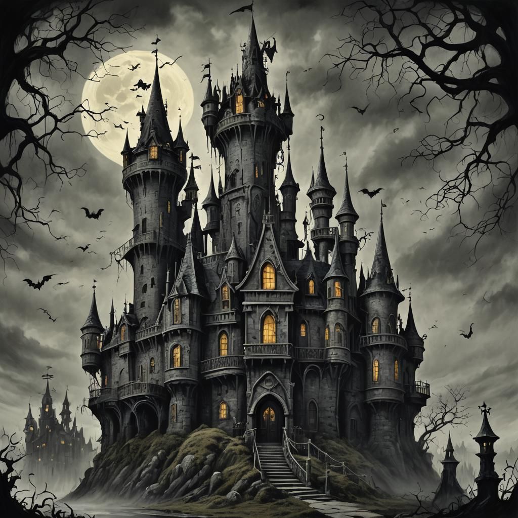Sinister Castle in Tim Burton Style
