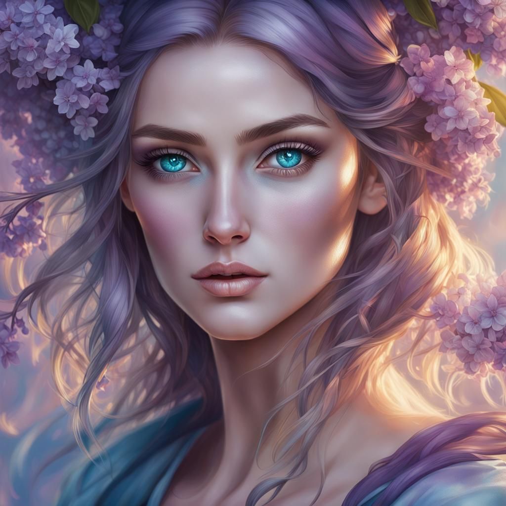 Pretty Young Woman with Lilac Eyes: Detailed Portrait