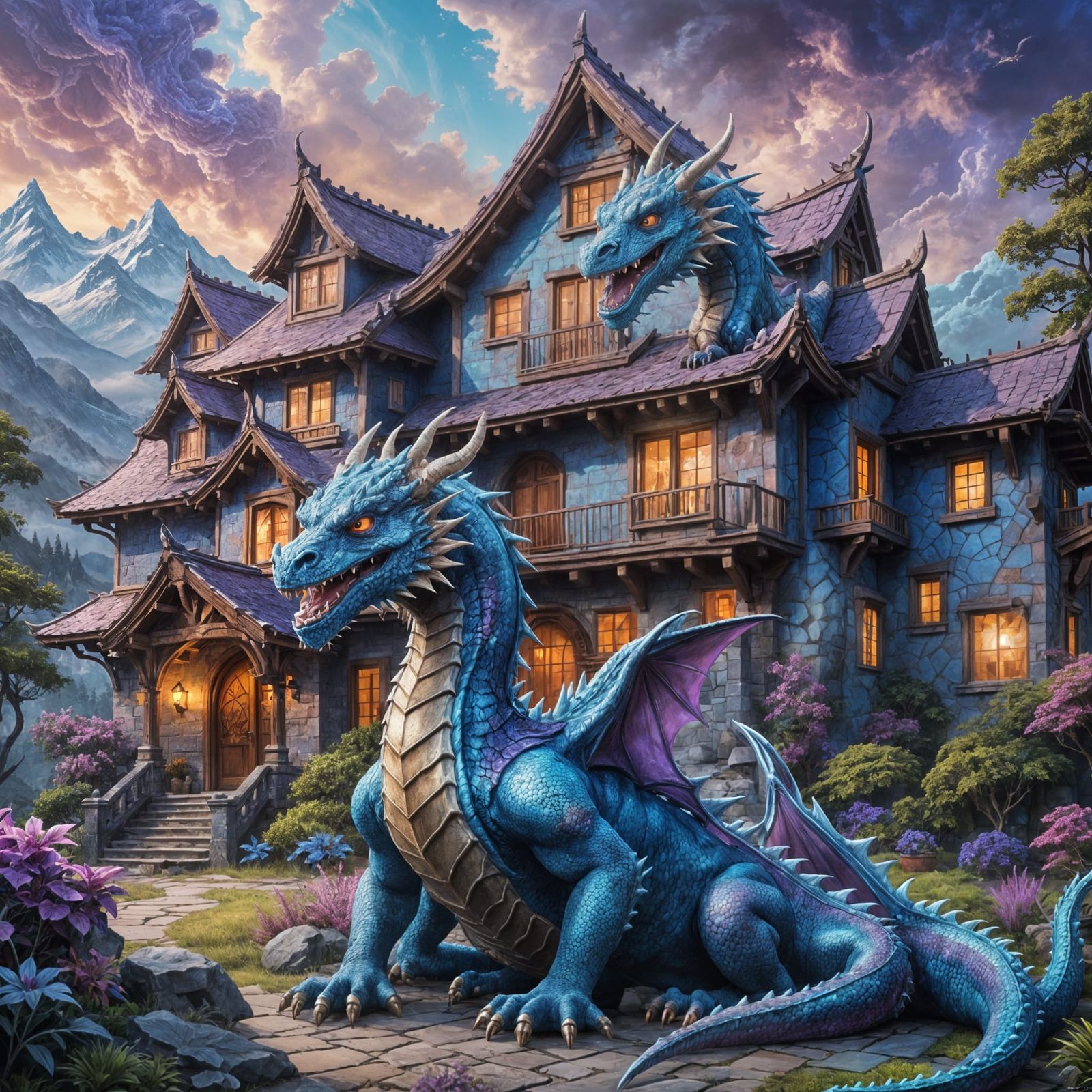 House for a Blue and Purple Three-Headed Dragon