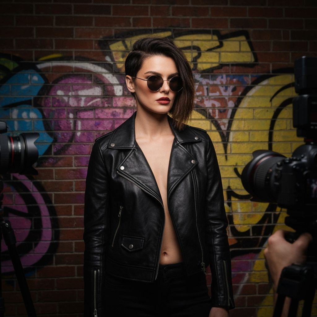 Elegant Model Posing in Urban Graffiti Setting