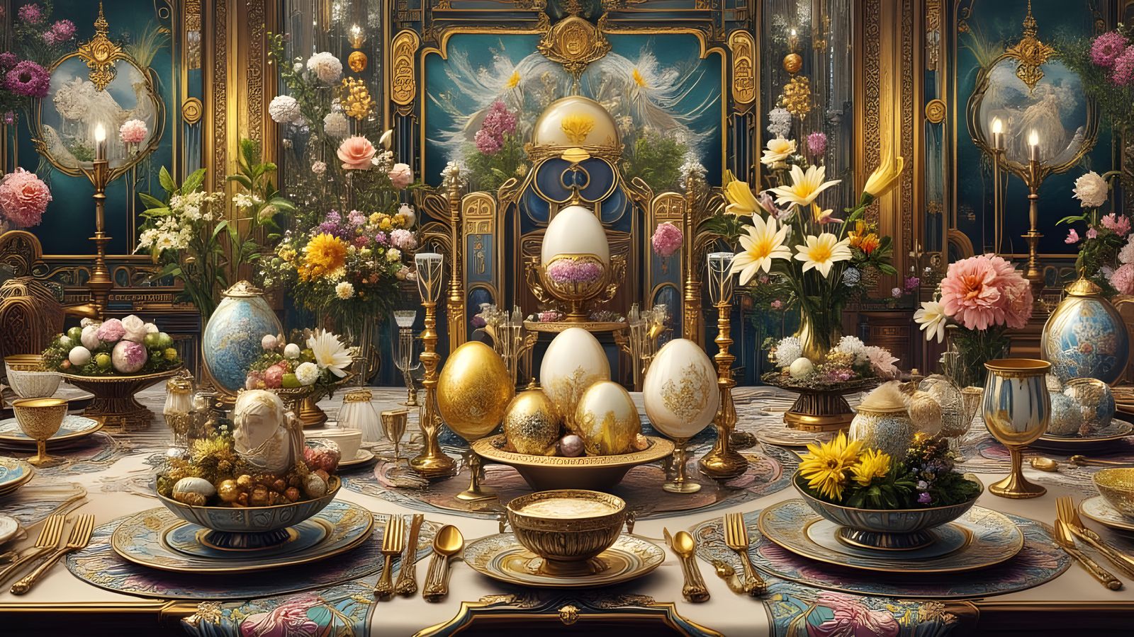 Ethereal Easter Table Setting in Art Deco Style