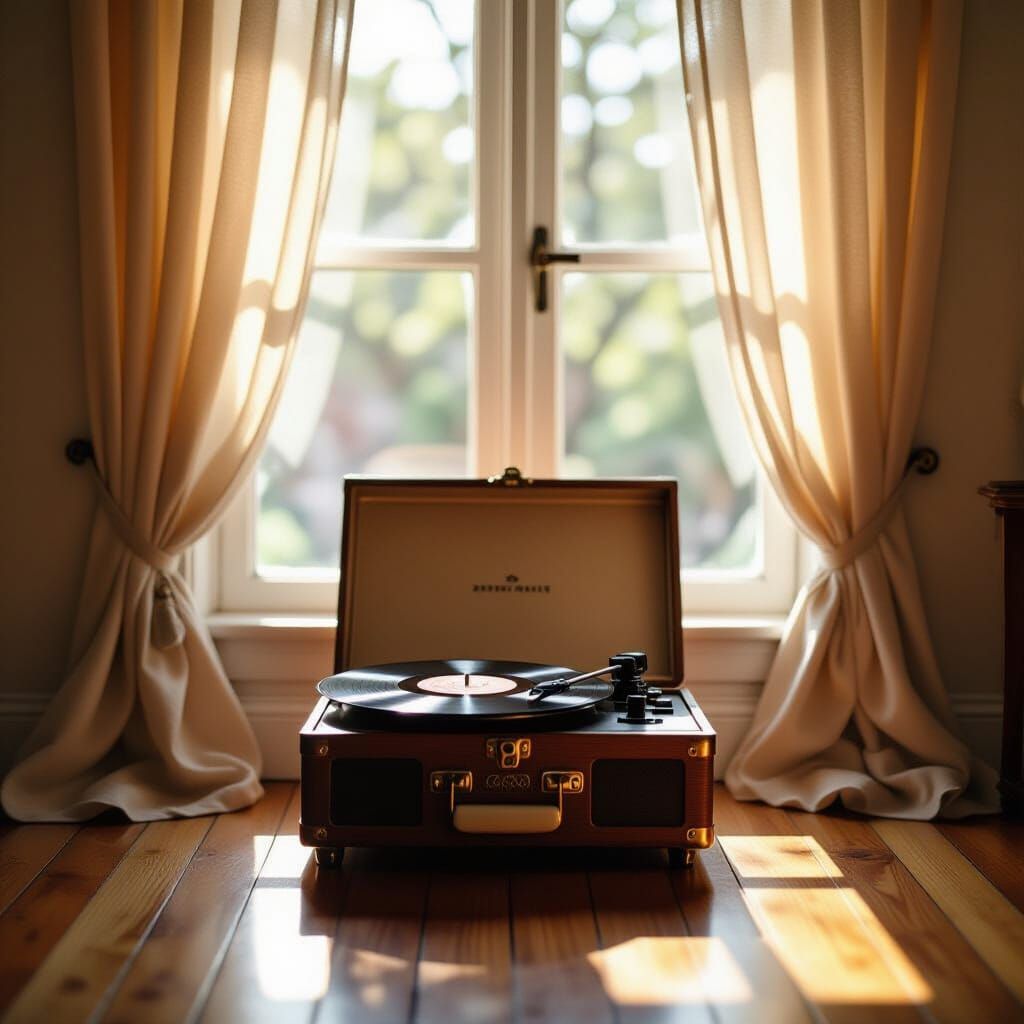 Sunlit Record Player in Leibovitz Style