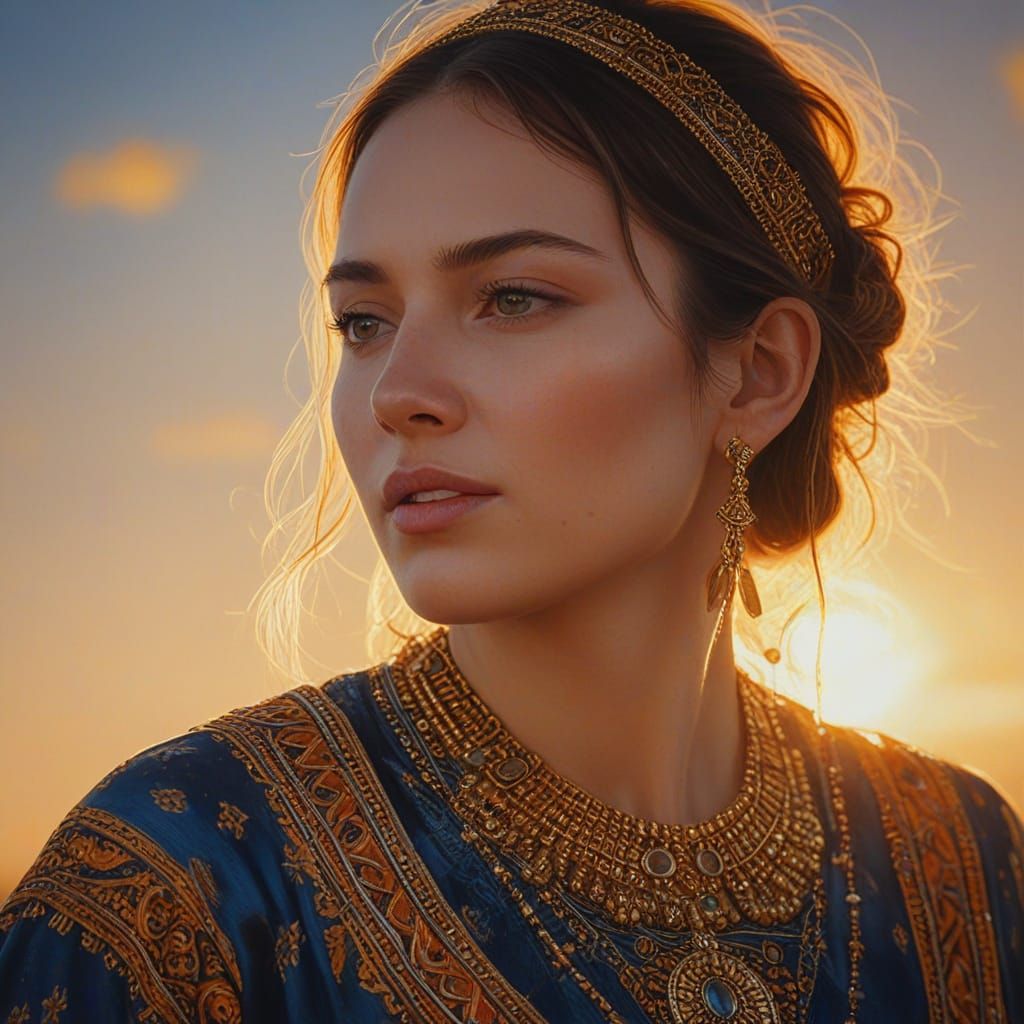 Woman in Ornate Clothing: Hyperrealistic Oil Painting