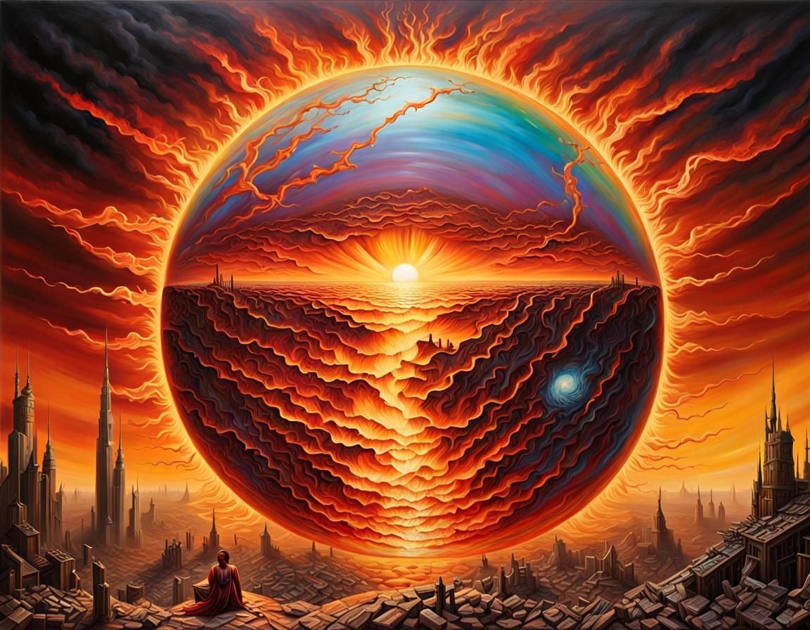 Destroyed Earth Under an Evil Sun: Oil Painting