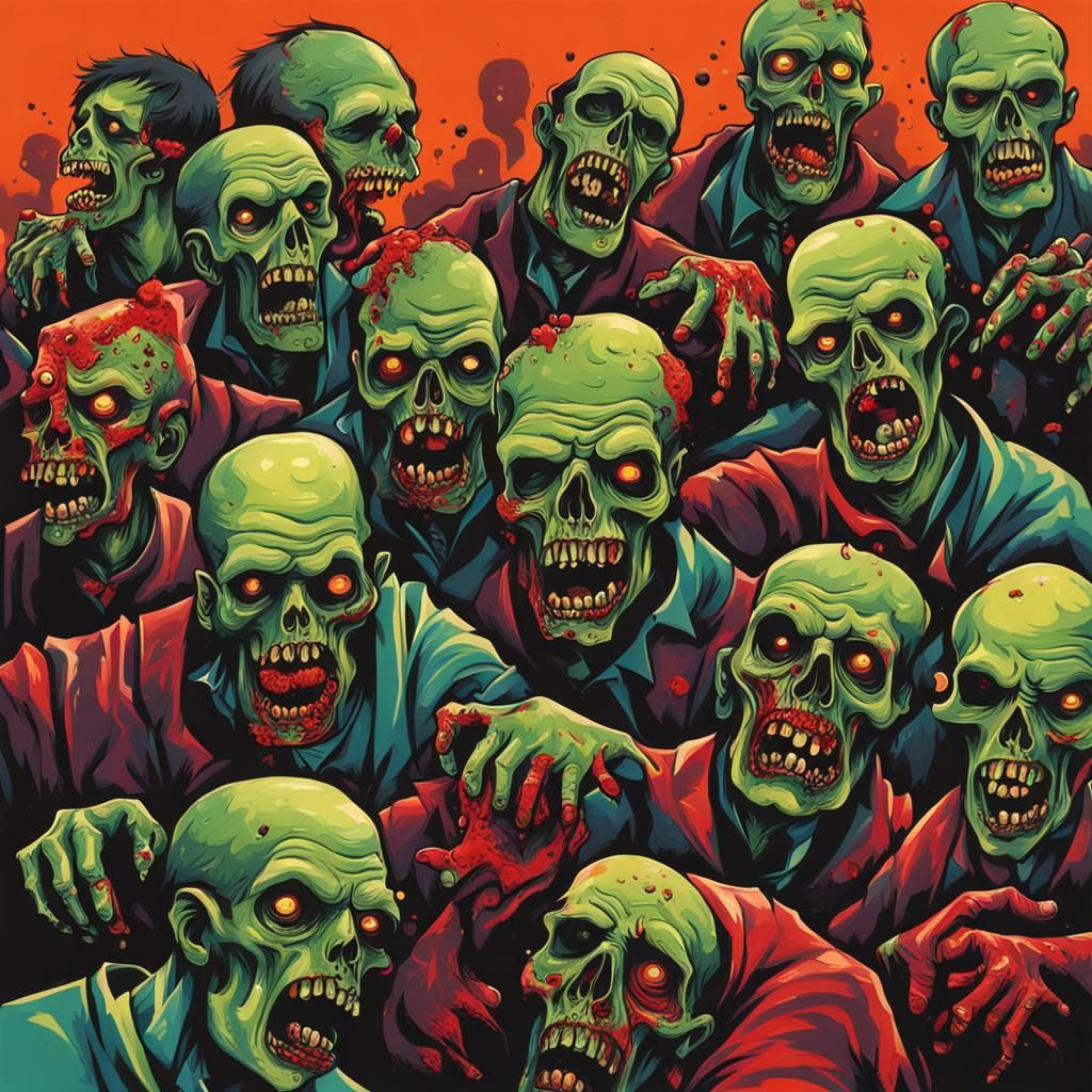 Abstract Zombie Art in Complementary Colors