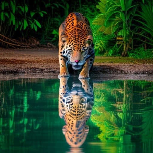 Sinister Jaguar Reflection in Water