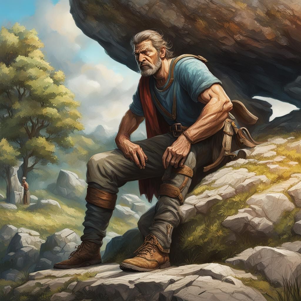 Young Gaul Reads Comic on Dolmen