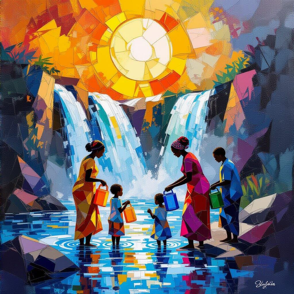 Kenyan Family Collects Water at Waterfall in Cosmic Oil Pain...