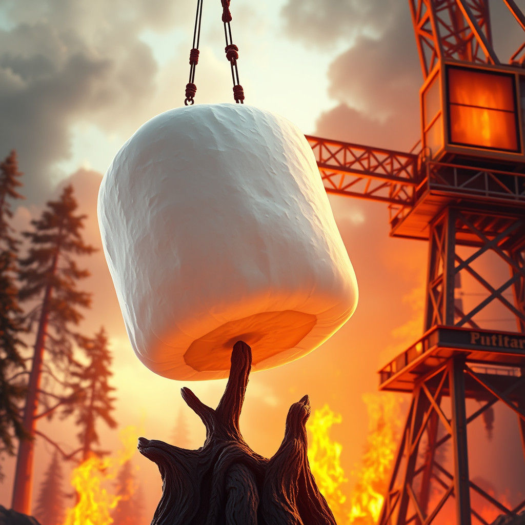 Giant Crane and Marshmallow Fantasy Illustration