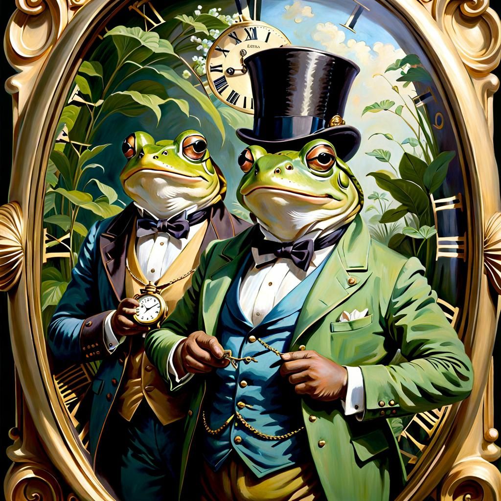 Victorian Frogs Impatiently Waiting, Oil Painting