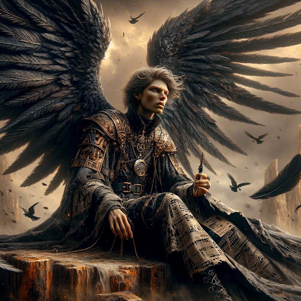 Gothic Fallen Angel in Apocalyptic Landscape