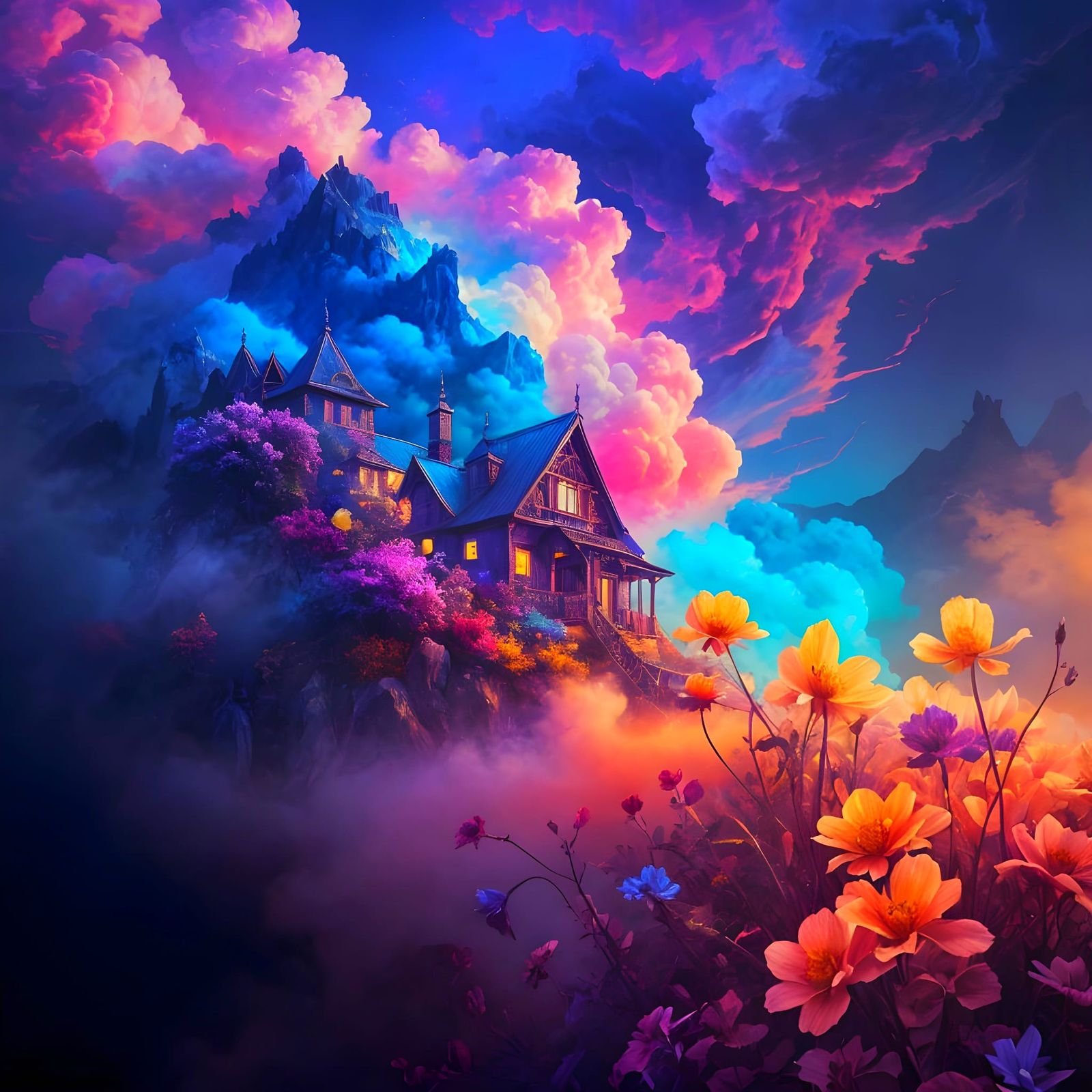 Victorian Cottage in Surreal Dreamscape, Detailed Digital Ar...