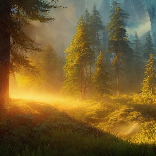 Golden Hour Forest: Detailed Fantasy Concept Art