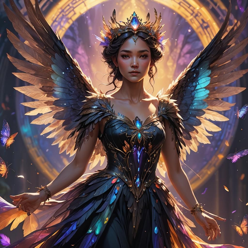 Dark Fae Female with Wings in Pixar Style